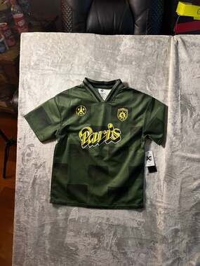Saints Studio Kids Checkered Paris Soccer Jersey - Pine/Forest Green Size 10/12